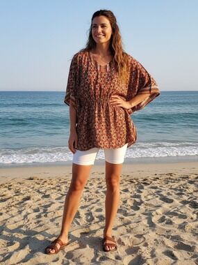 la vie en rose swim, geometric viscose kaftan size L/XL